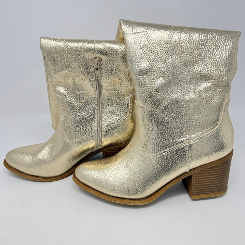 Gold Western Cowboy Cowgirl Boots Womens 7 / 37.5M Stars Design - Picture 7 of 10